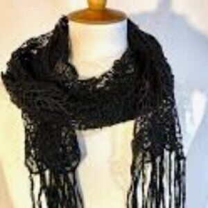 Lucky Brand Black Lace Sheer Fringed Scarf. Gently Used.